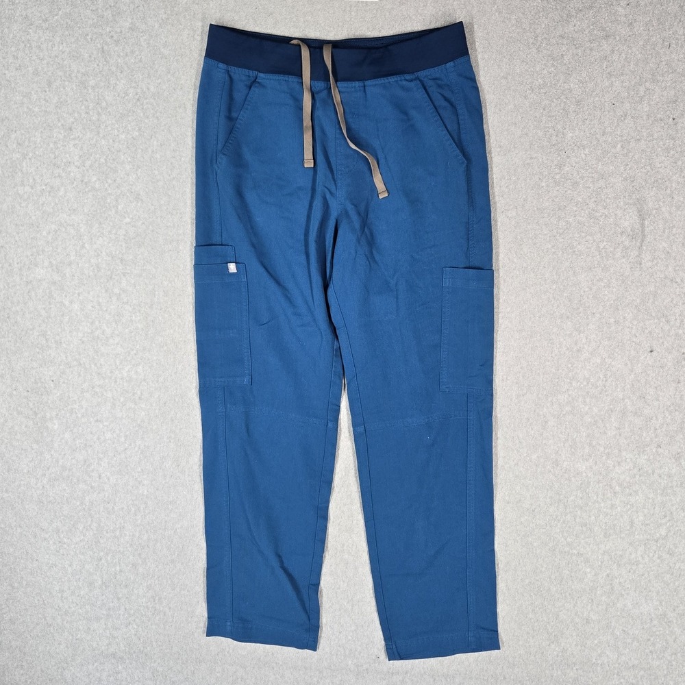 FIGS Men Scrub Pants S Blue Axim Straight Cargo Pockets 27" Inseam Drawstring